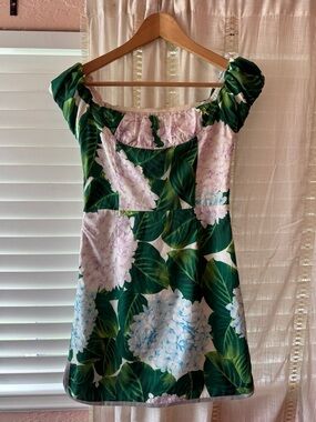 Green Hydrangea Print Off-Shoulder Women’s Dress